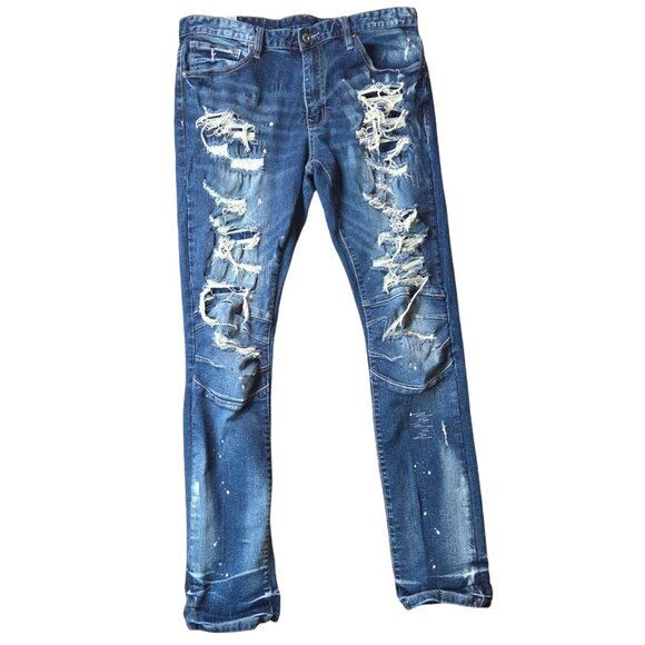 Smoke Rise Other - Mens Smoke Rise Distressed Rip and Repair Blue Denim Jeans Size 36/34
